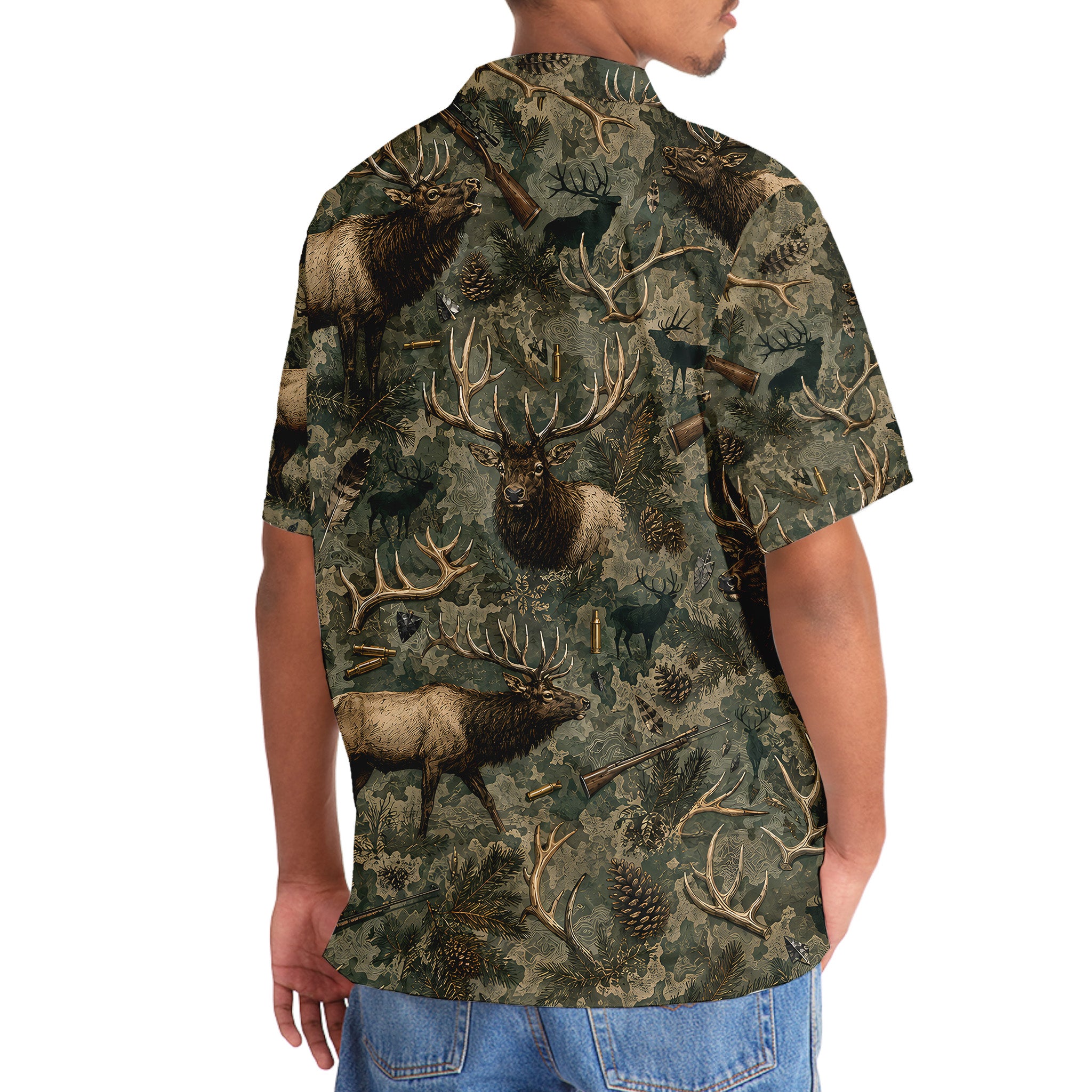 Vintage Elk Hunter Camo Hawaiian Shirt