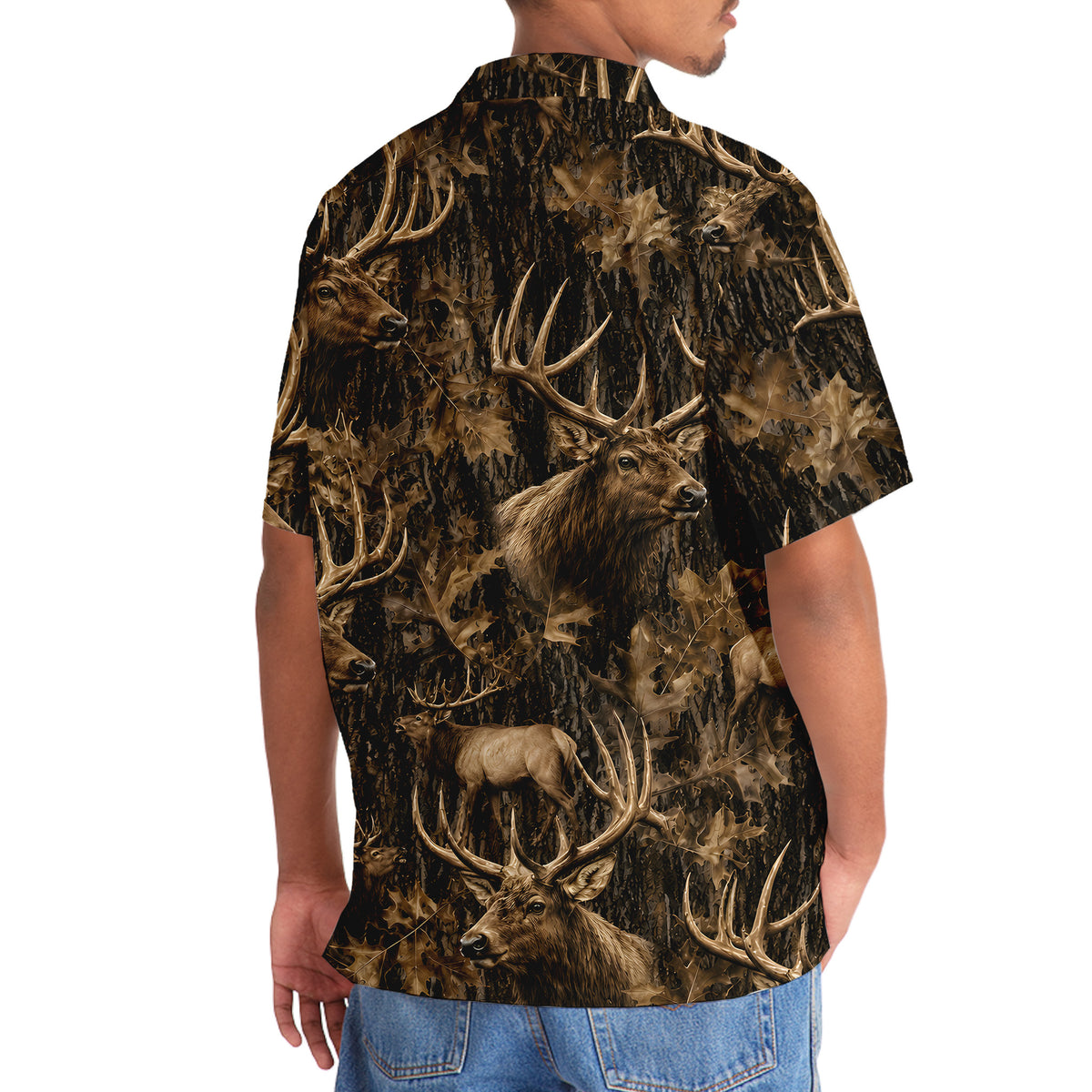 Vintage Elk Art Camo Hawaiian Shirt