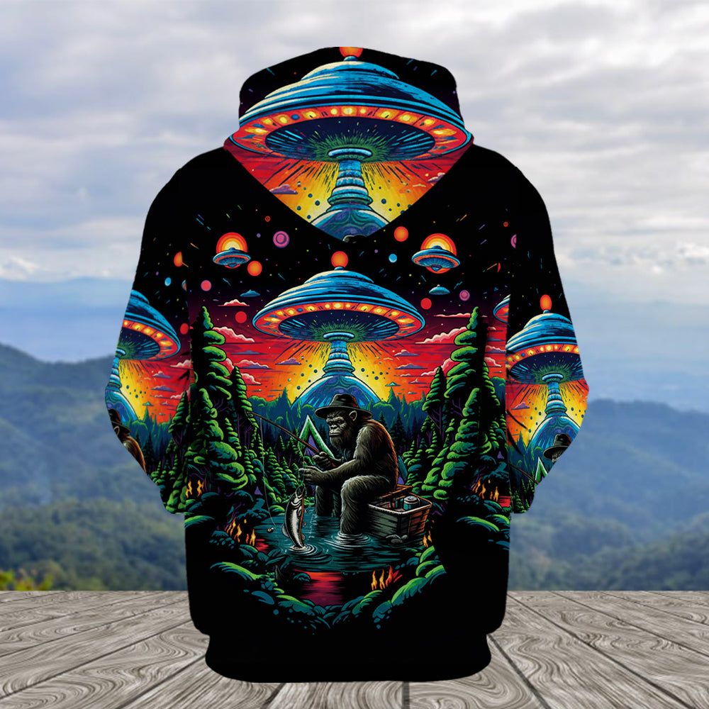 Bassquatch Bigfoot Fishing Forest All Over Print Shirt