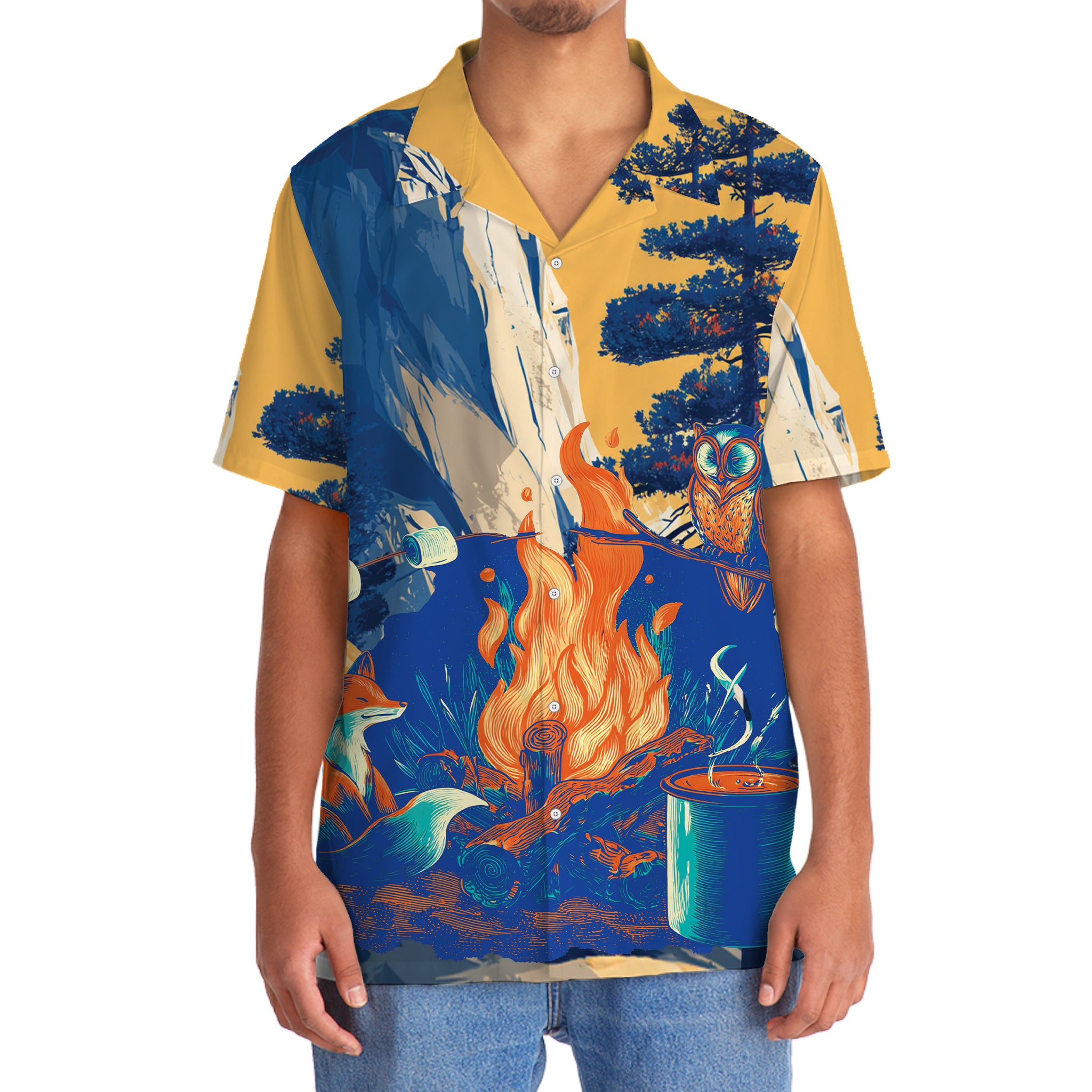Fox by the Fire Camping Hawaiian Shirt