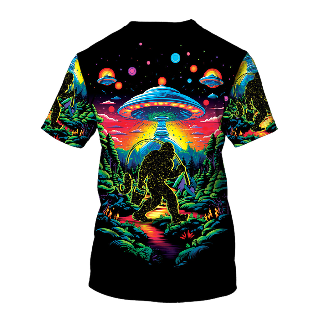 Bigfoot Fishing Forest All Over Print Shirt