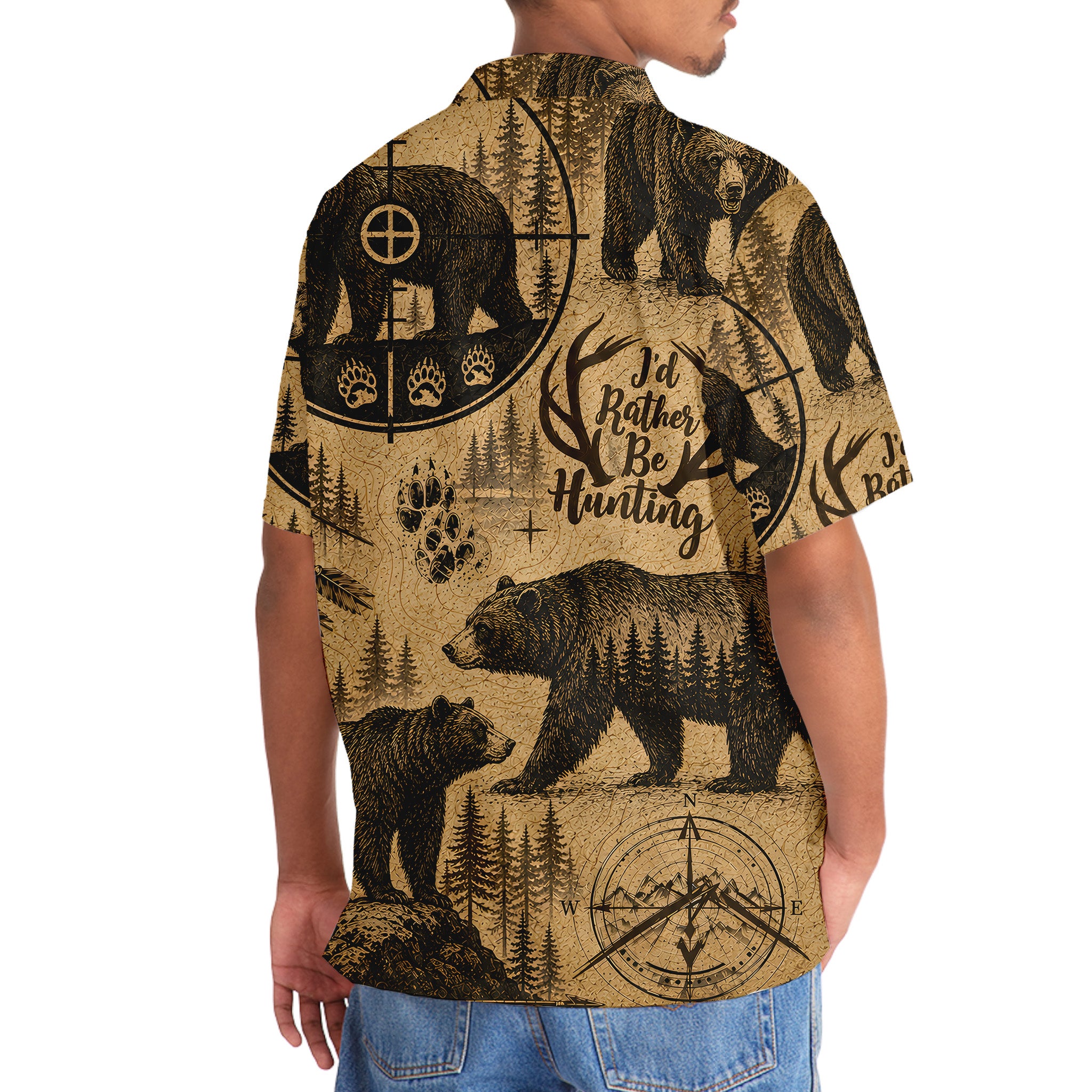Black Bear I'd Rather Be Hunting Hawaiian Shirt