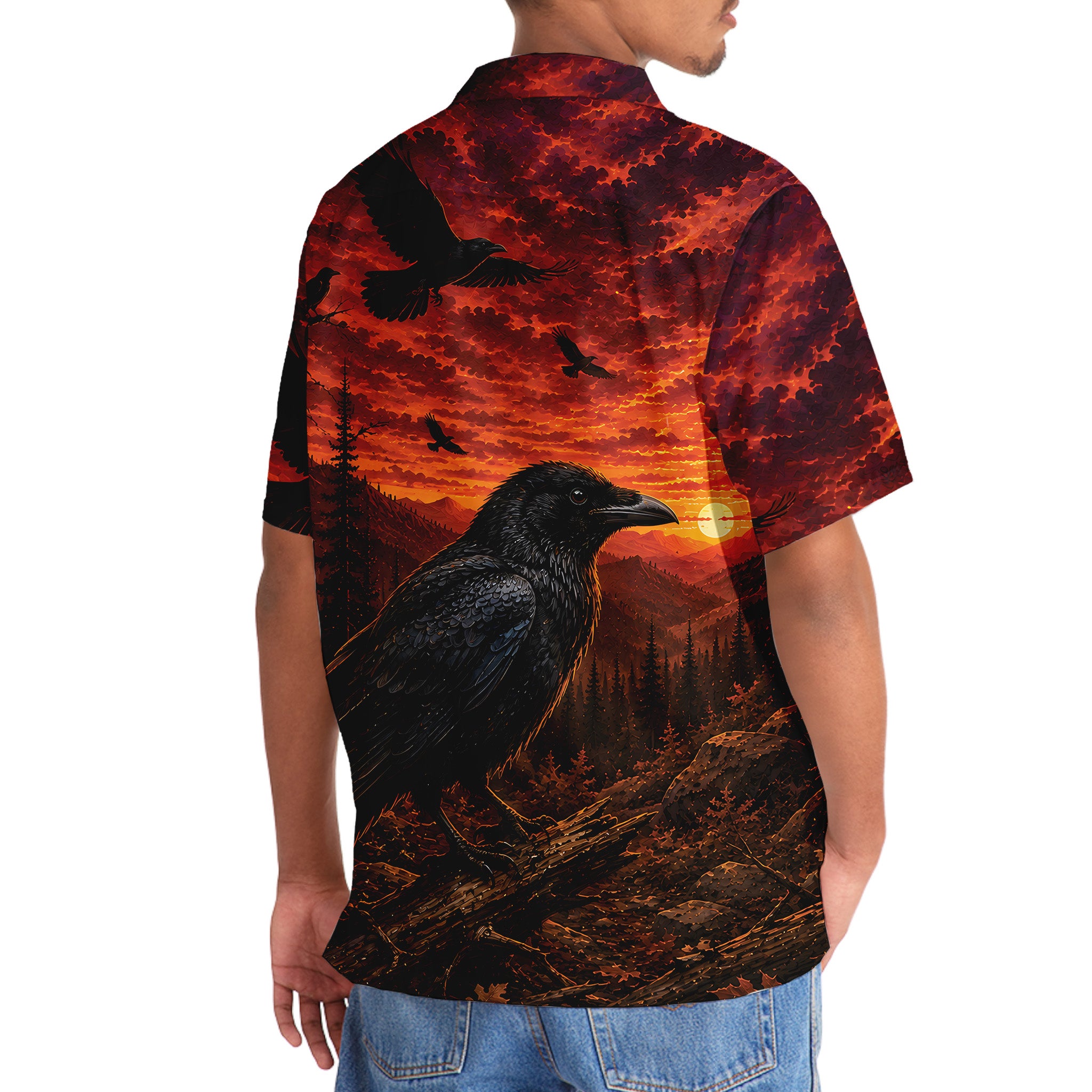 Crow Hunting Burnt Sky Hawaiian Shirt