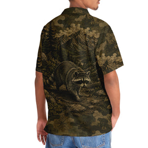 Raccoon Forest Camouflage Dark Hawaiian Shirt