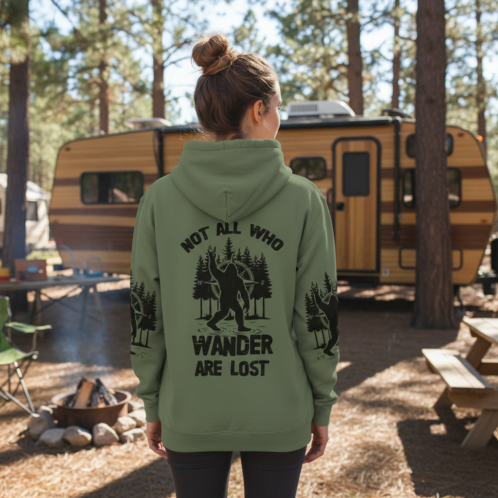 Not All Who Wander Are Lost Bigfoot Walking All Over Print Shirt