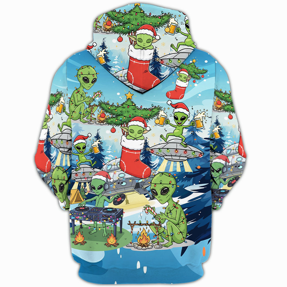 Alien Camping In Santa Custume All Over Print Shirt