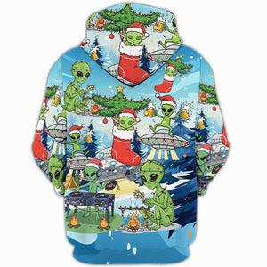 Alien Camping In Santa Custume All Over Print Shirt