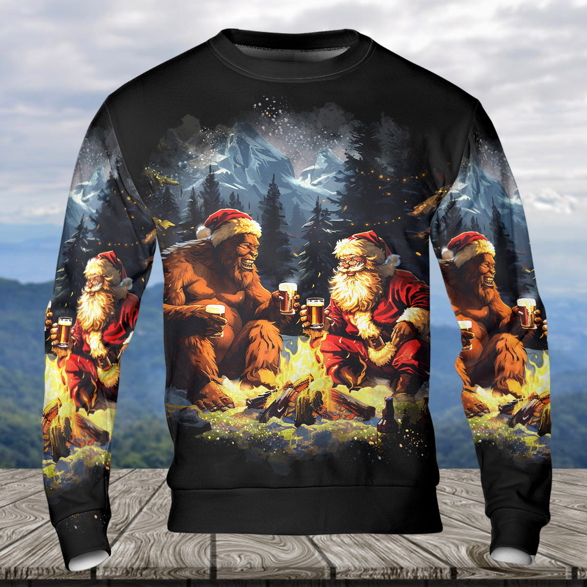 Funny Bigfoot & Santa Life Is Better Around The Campfire All Over Print Shirt