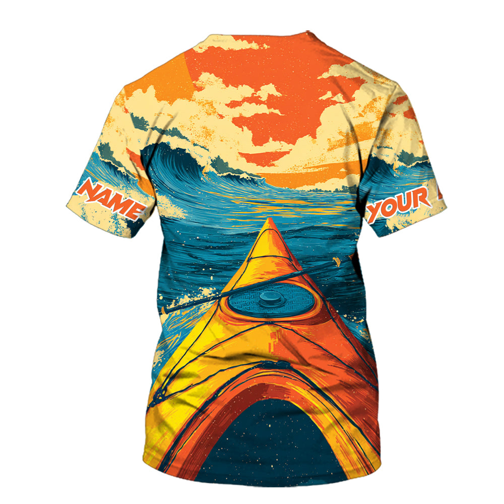 Custom Name Sunset Kayaking Scene All Over Print Shirt
