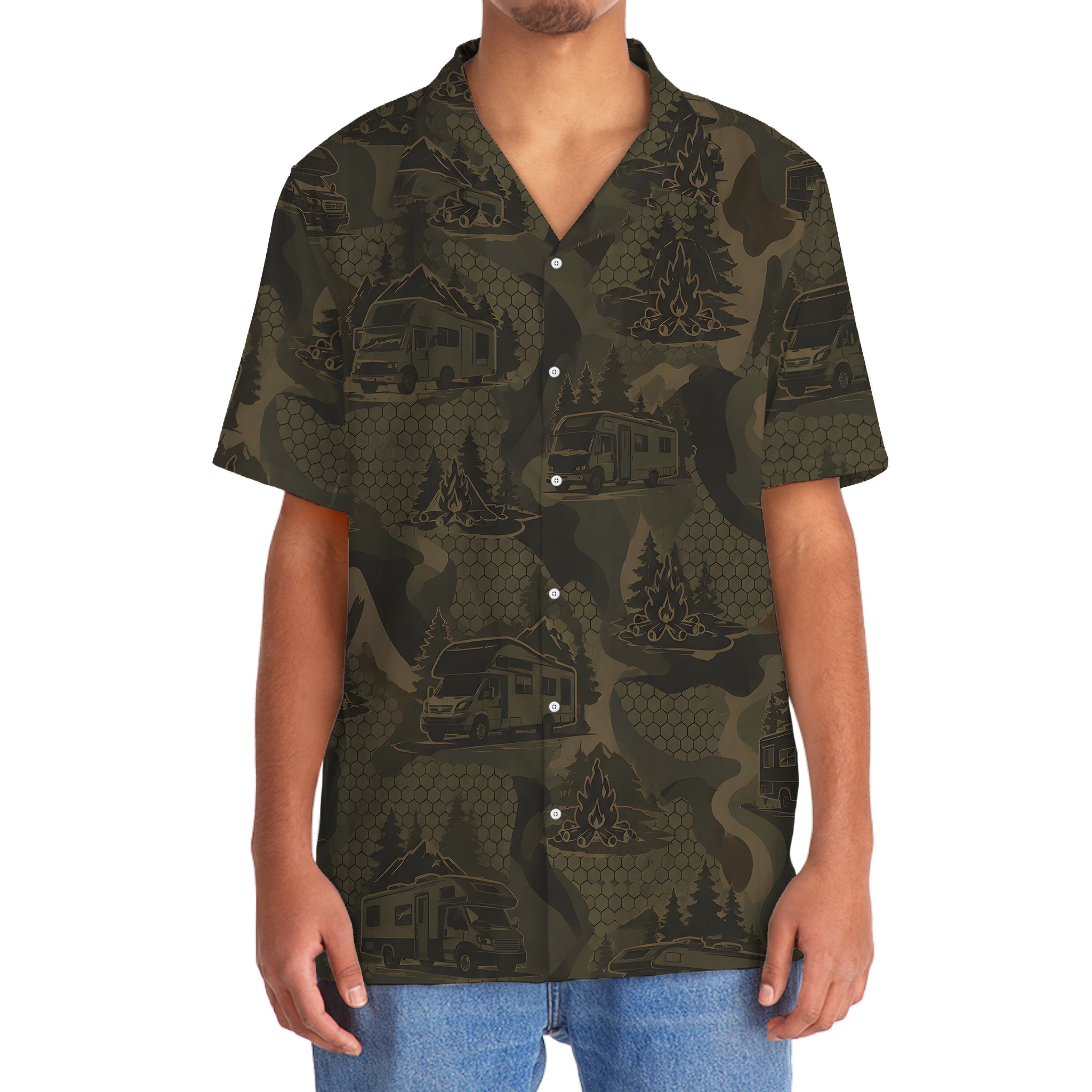 Motorhome Camping Camouflage Hawaiian Shirt