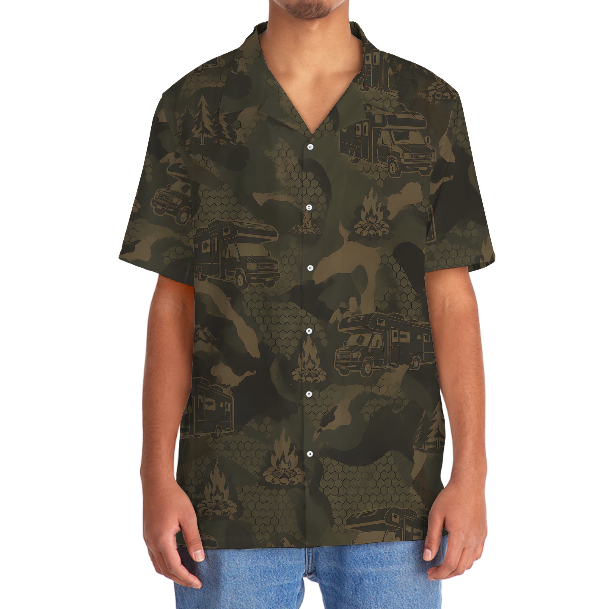 Class B Motorhome Camping Camouflage Hawaiian Shirt
