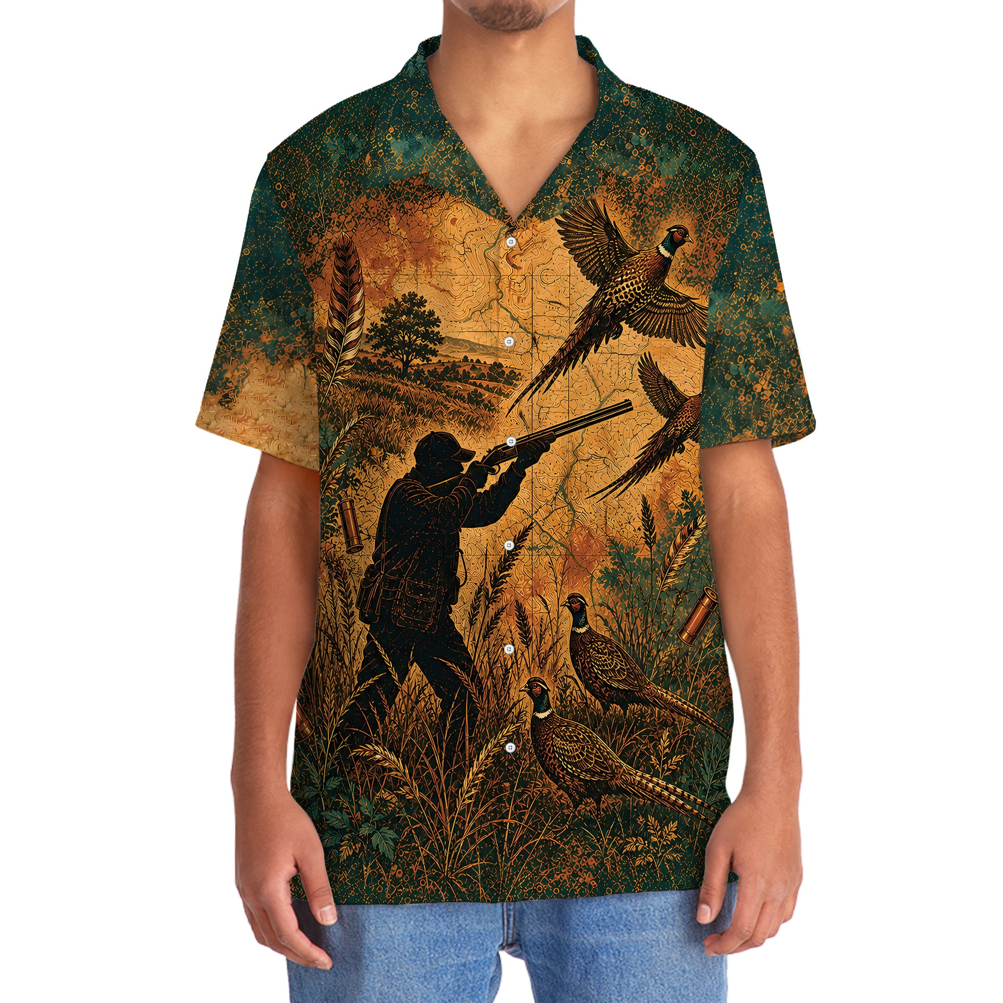 Vintage Pheasant Hunter Distressed Hawaiian Shirt