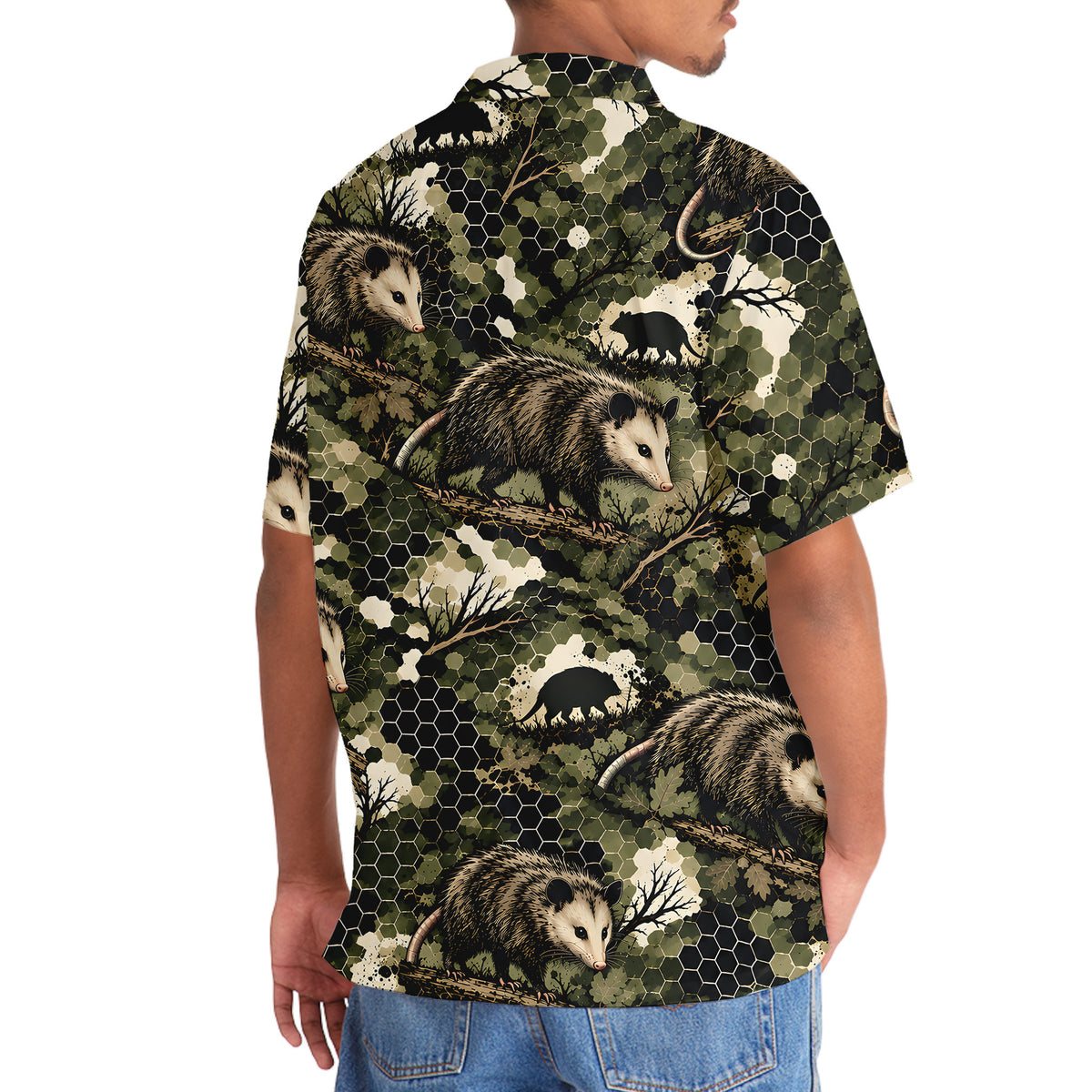 Tactical Hexagonal Opossum Camo Hawaiian Shirt