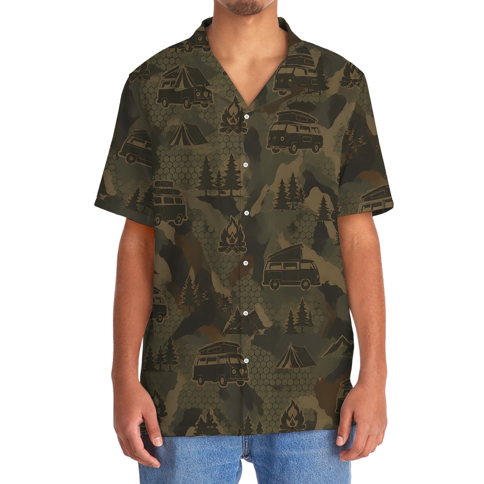 Camper Van Hippie Car Camping Camouflage Hawaiian Shirt