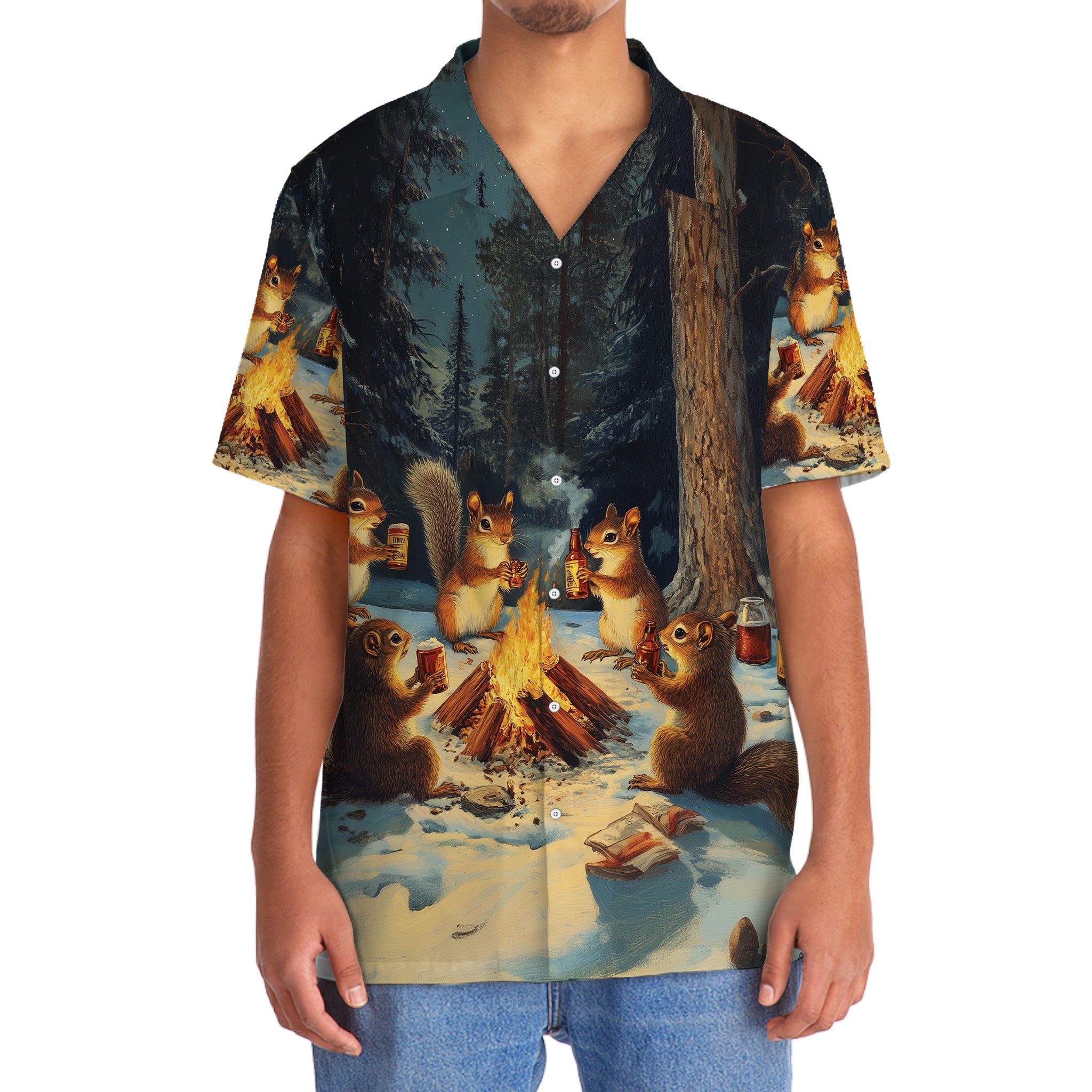 Funny Squirrel Drinking Campsite Hawaiian Shirt