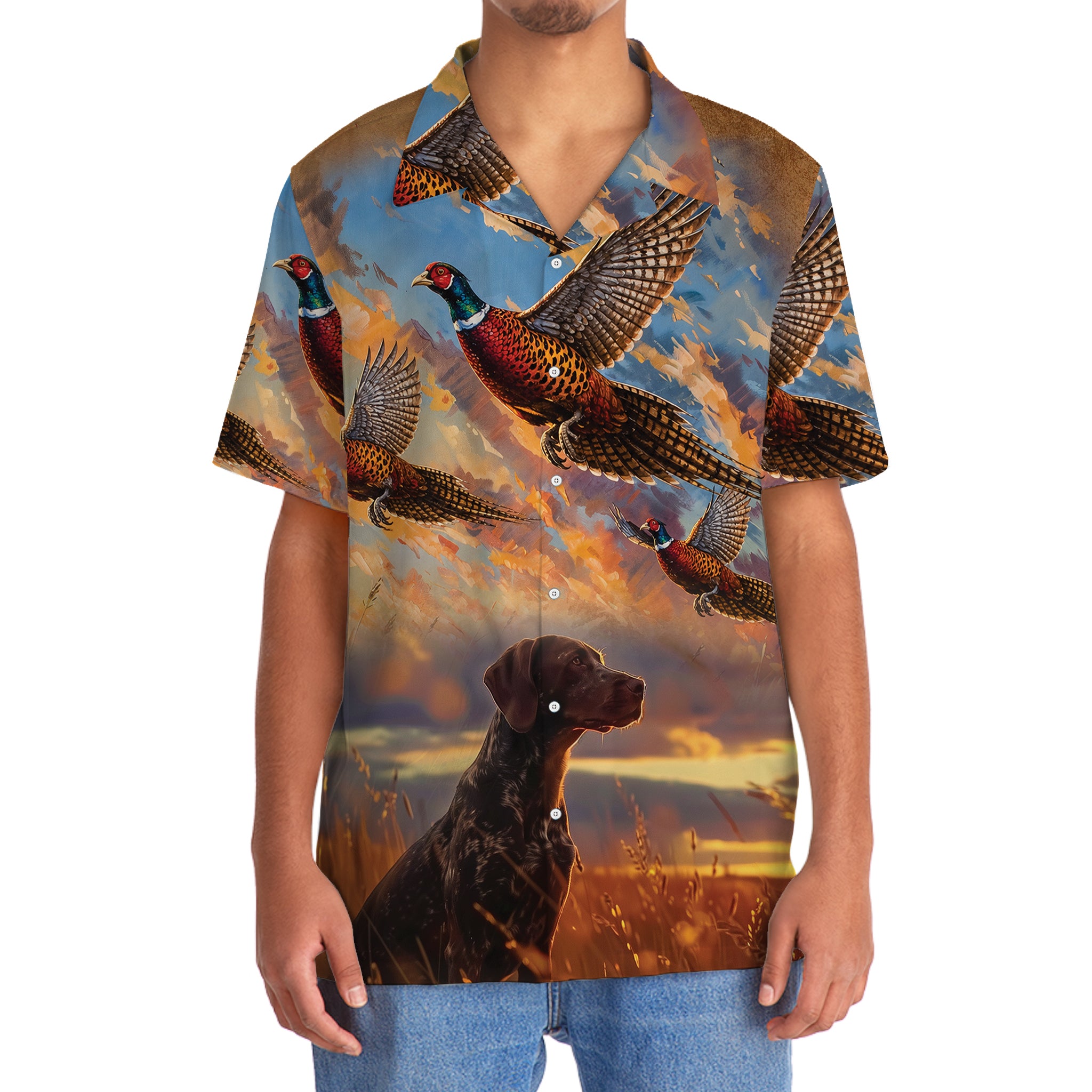 Pheasant Hunting with German Shorthaired Pointer Hawaiian Shirt