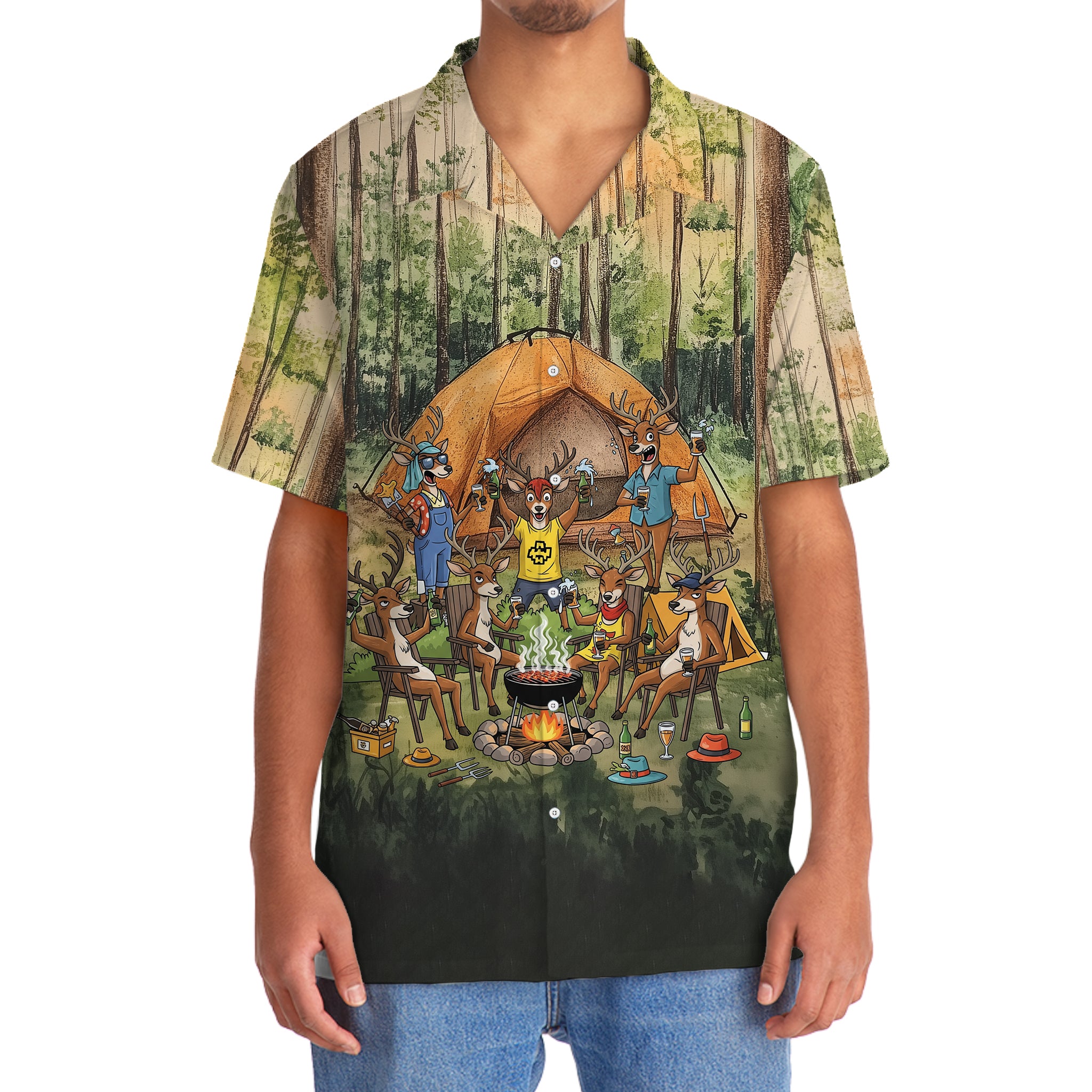 Friends, Fires, Fun Camping Crew Deer Hawaiian Shirt
