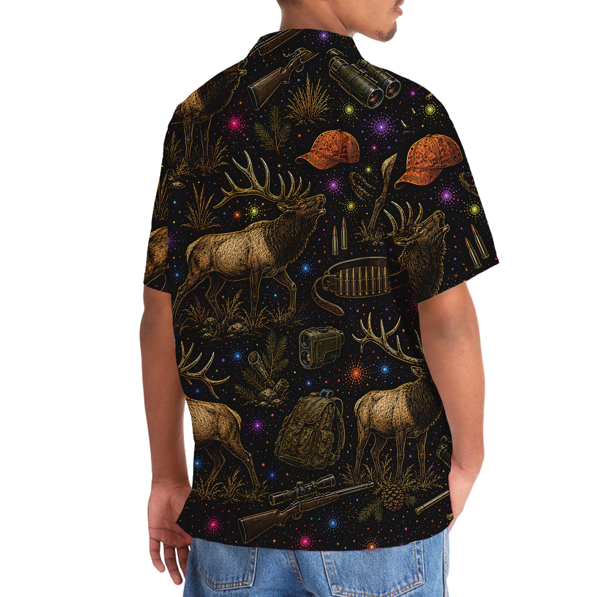 Retro Elk Hunting Colorful Hawaiian Shirt
