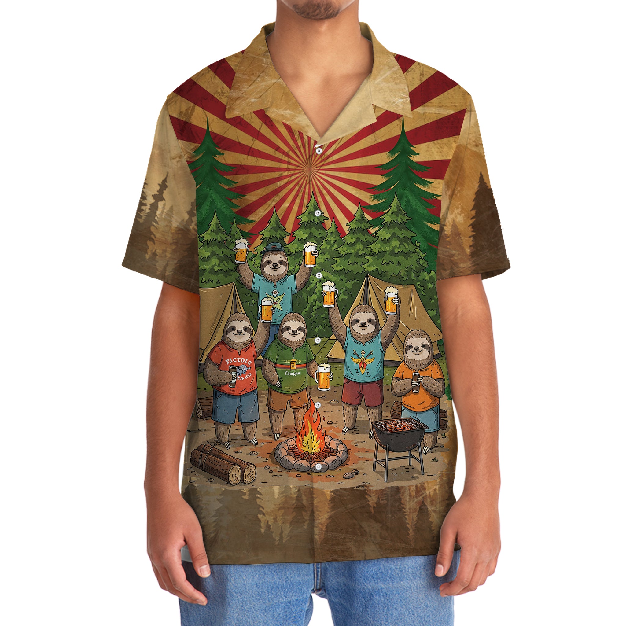 Sloth Camping Drinking Team Hawaiian Shirt
