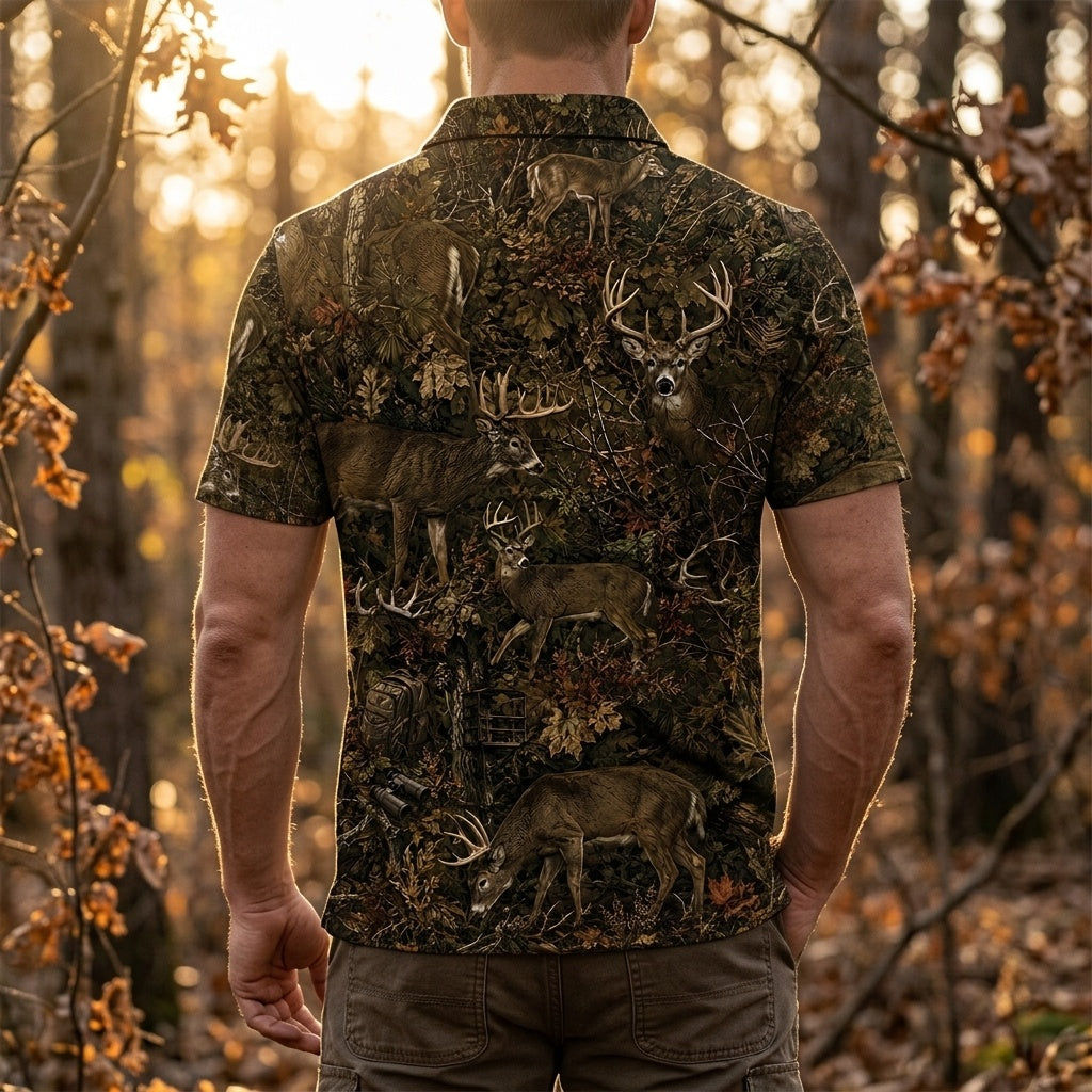 Deer Hunting Forest Camouflage Men Polo Shirt
