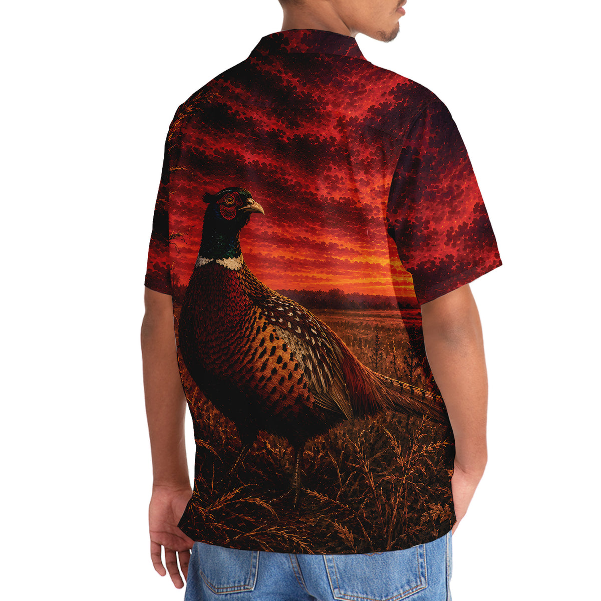 Pheasant Hunting Burnt Sky Hawaiian Shirt