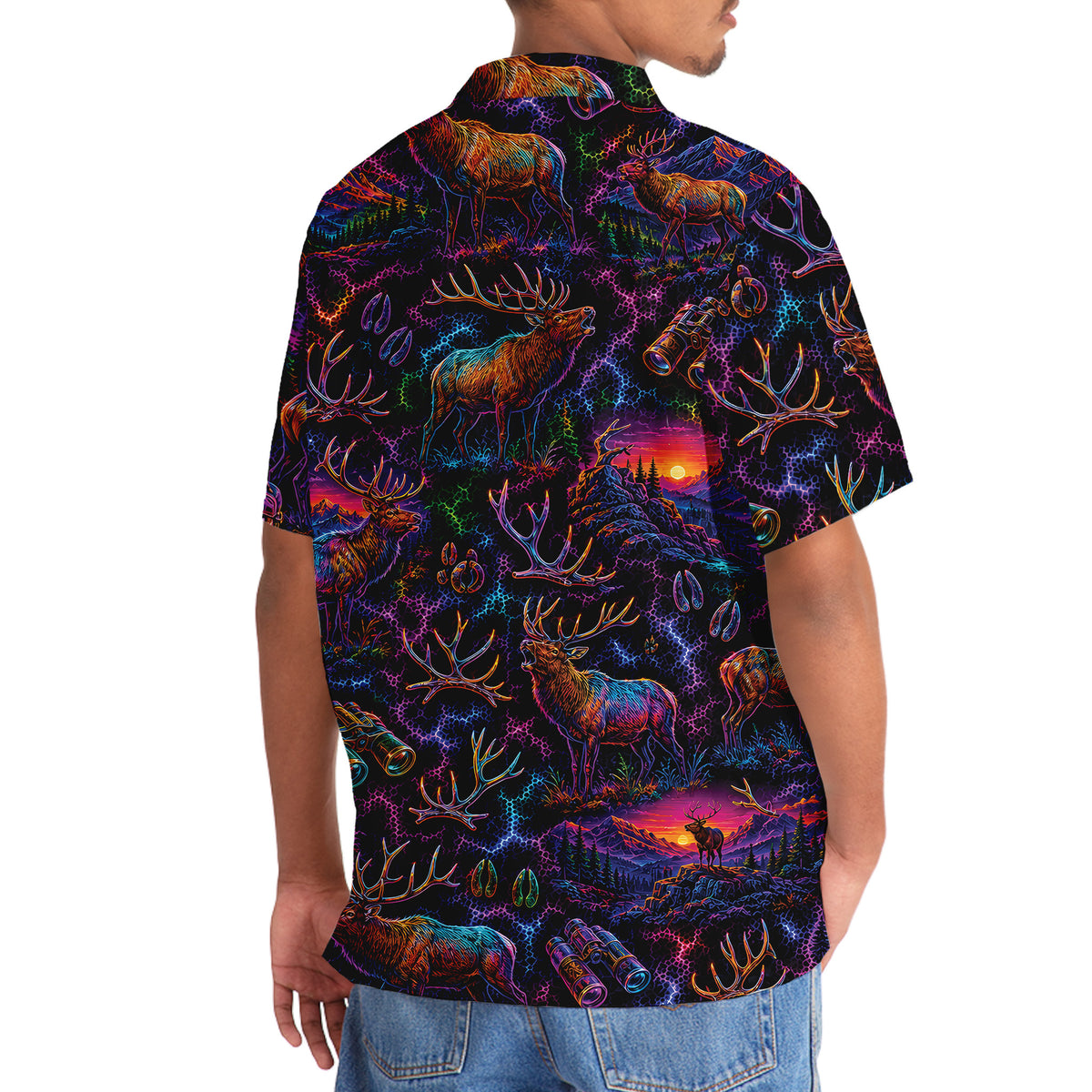 Midnight Elk Hunting Neon Hawaiian Shirt