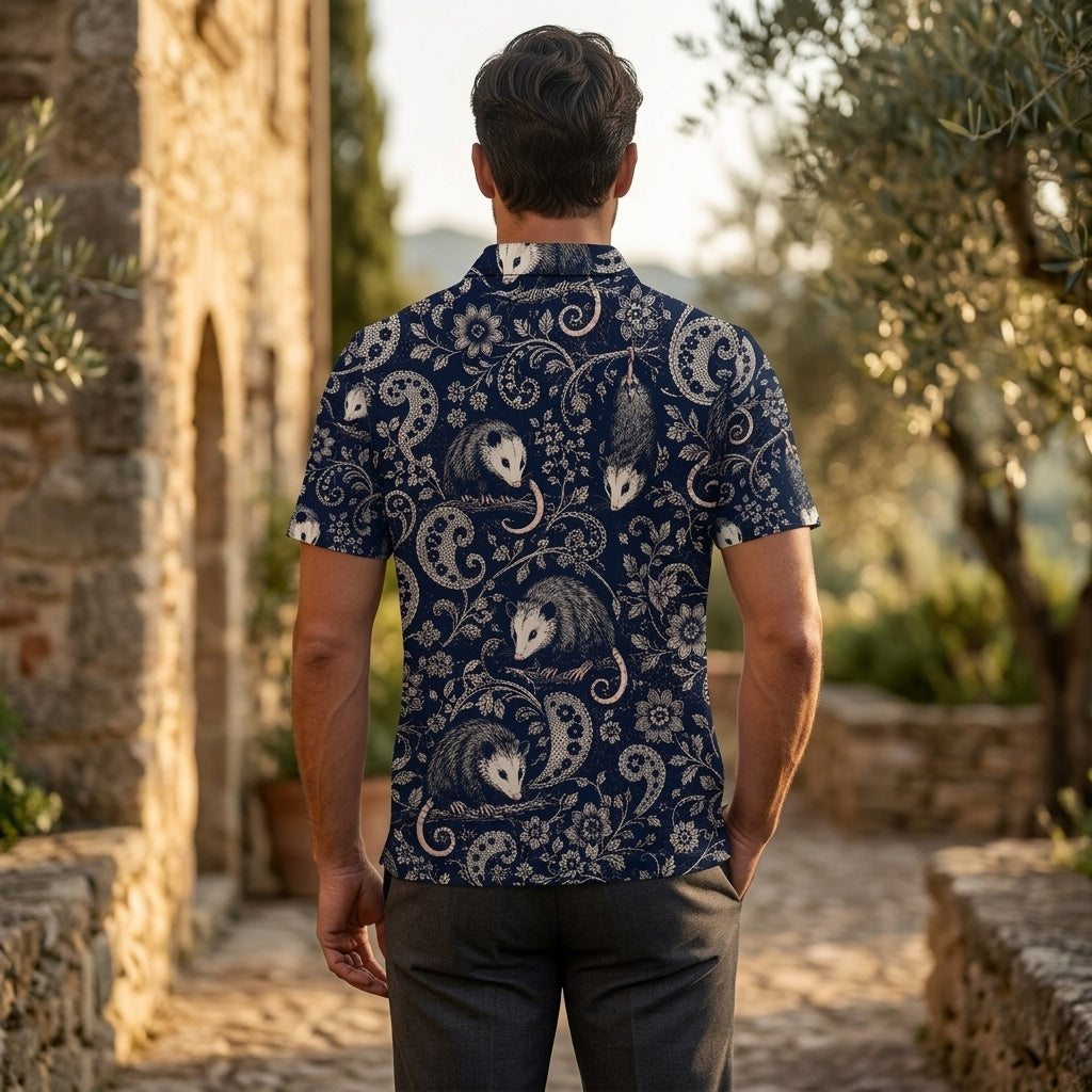 Midnight Opossum Paisley Men Polo Shirt