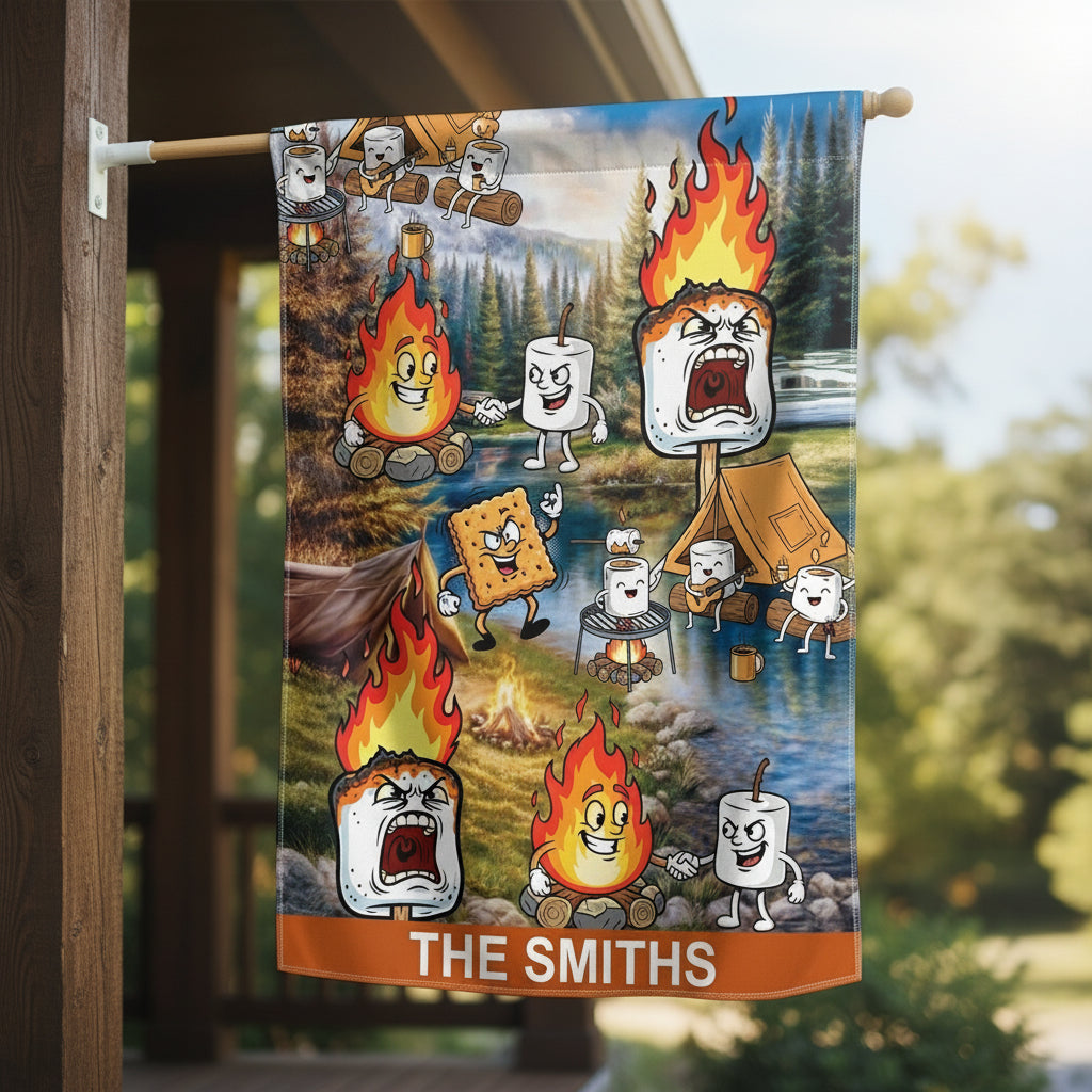 Custom Name Vintage Camping Marshmallow Flag Decor