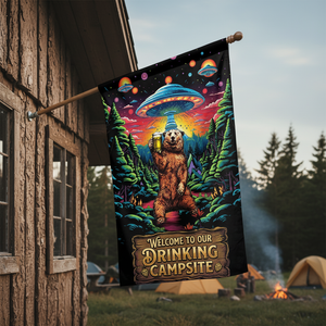 Welcome To Our Drinking Campsite Bear Flag Decor