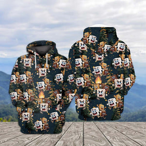 Chocolate and Cracker Chasing Marshmallow Camping All Over Print Shirt