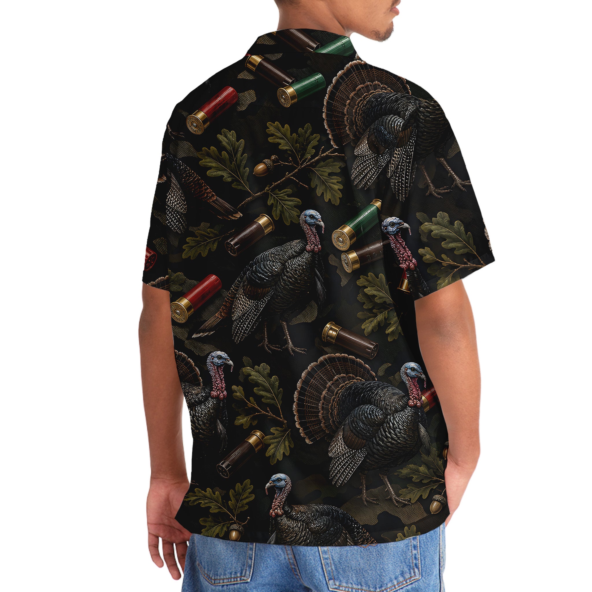 Vintage Turkey Hunting Camouflage Black Hawaiian Shirt