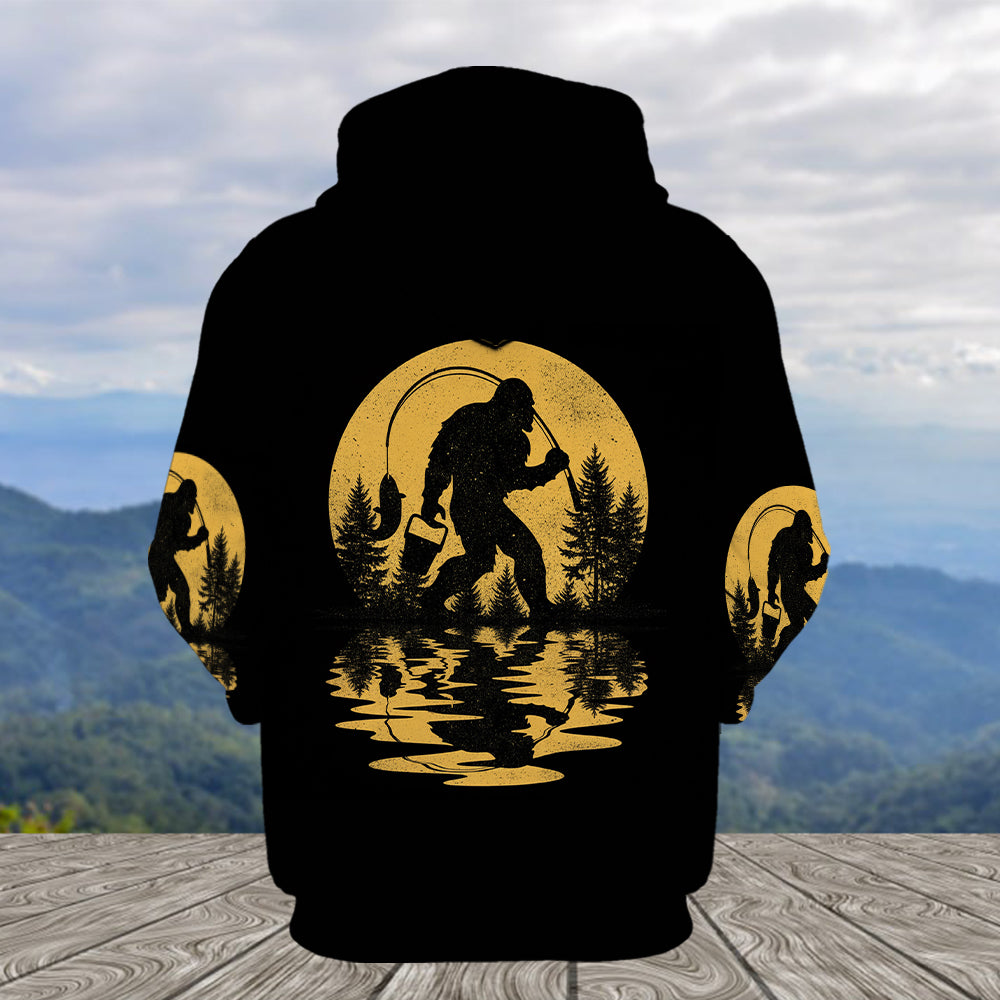 Bigfoot Fishing Forest Vintage  All Over Print Shirt