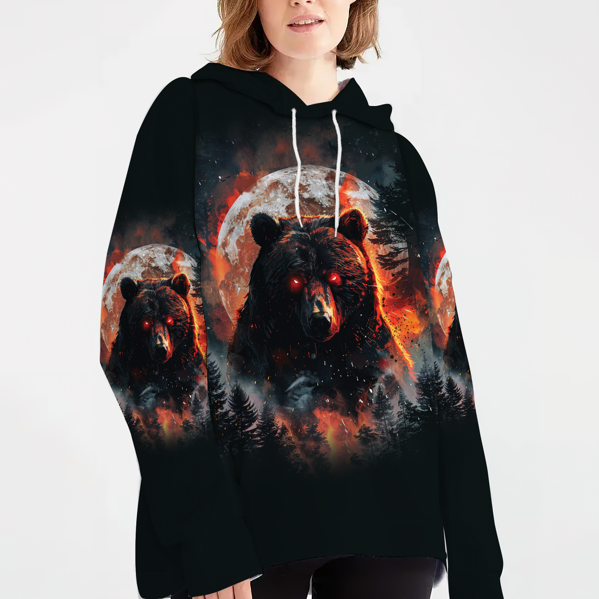 Fire Bear Adventure Dark Night Forest All Over Print Shirt