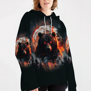 Fire Bear Adventure Dark Night Forest All Over Print Shirt