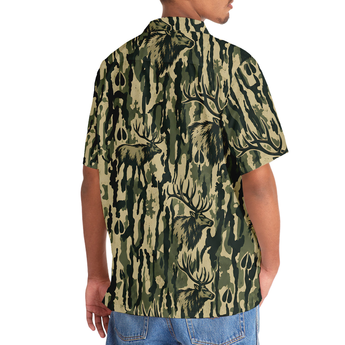 Elk Stripe Camouflage Hawaiian Shirt