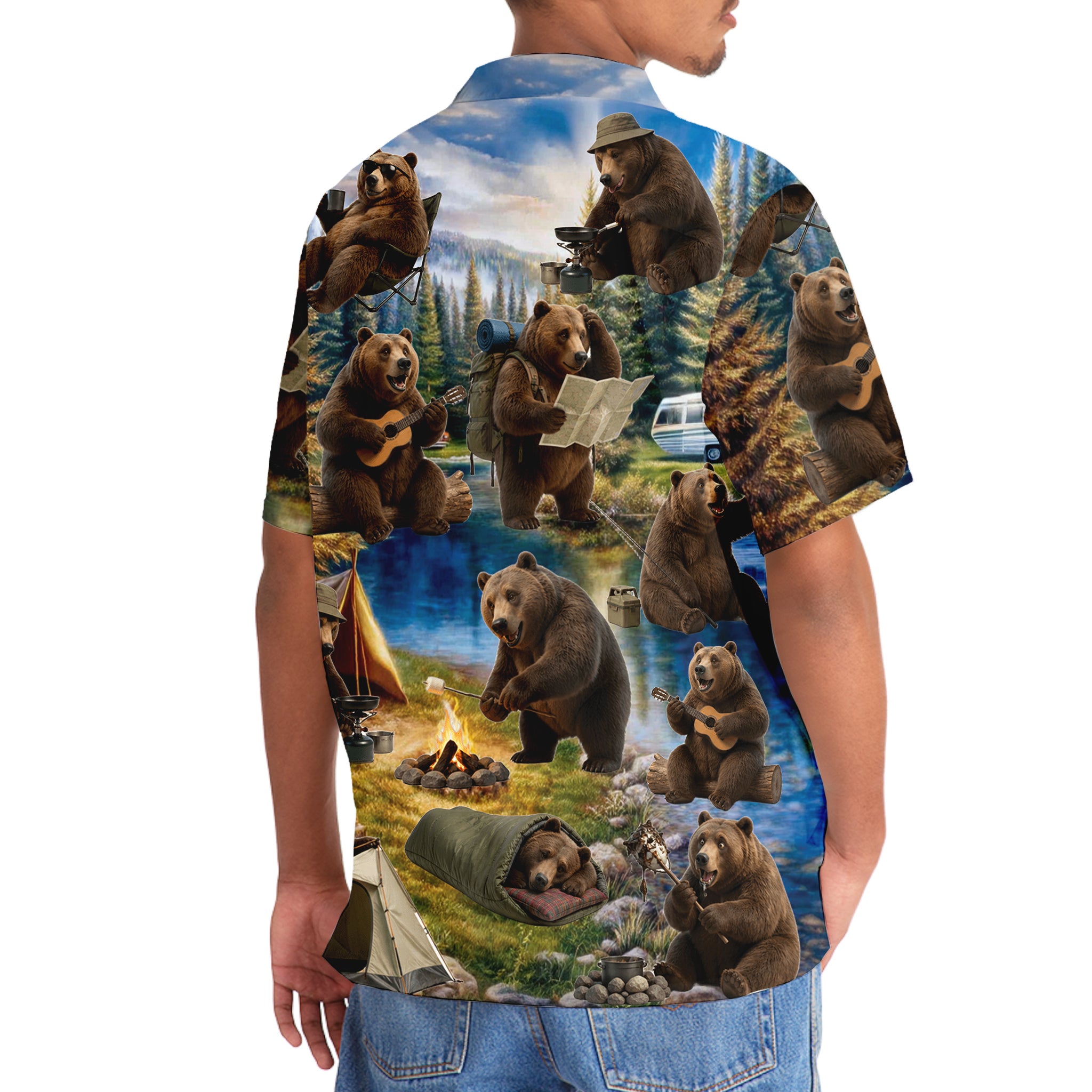 Funny Bear Camping Hawaiian Shirt