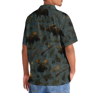 Vintage Slate Moose Hunt Hawaiian Shirt
