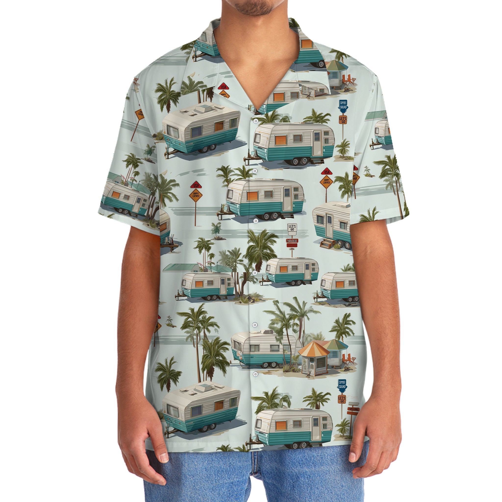 Vintage Fiffth-Wheel Trailer Hawaiian Shirt