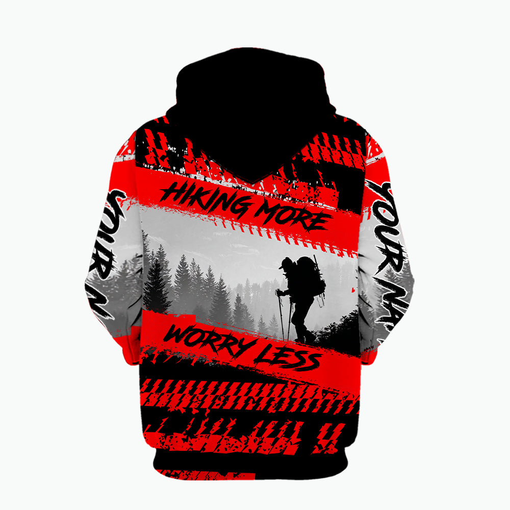 Custom Name Hiking More Worry Less Black Red All Over Print Shirt