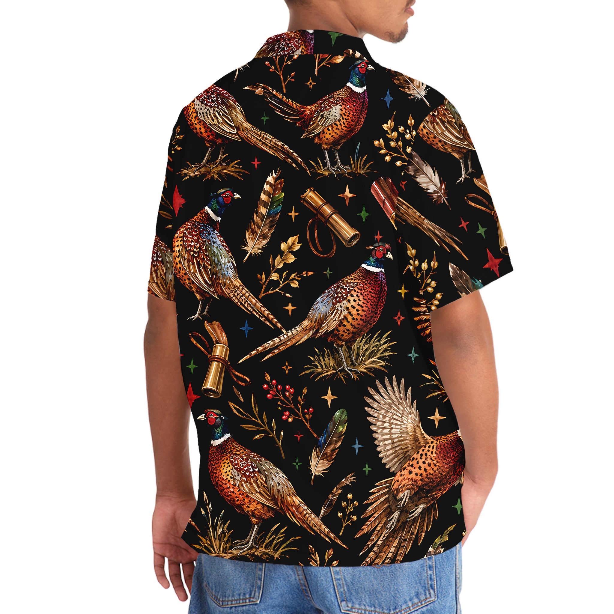 Pheasant Hunting Retro Black Hawaiian Shirt