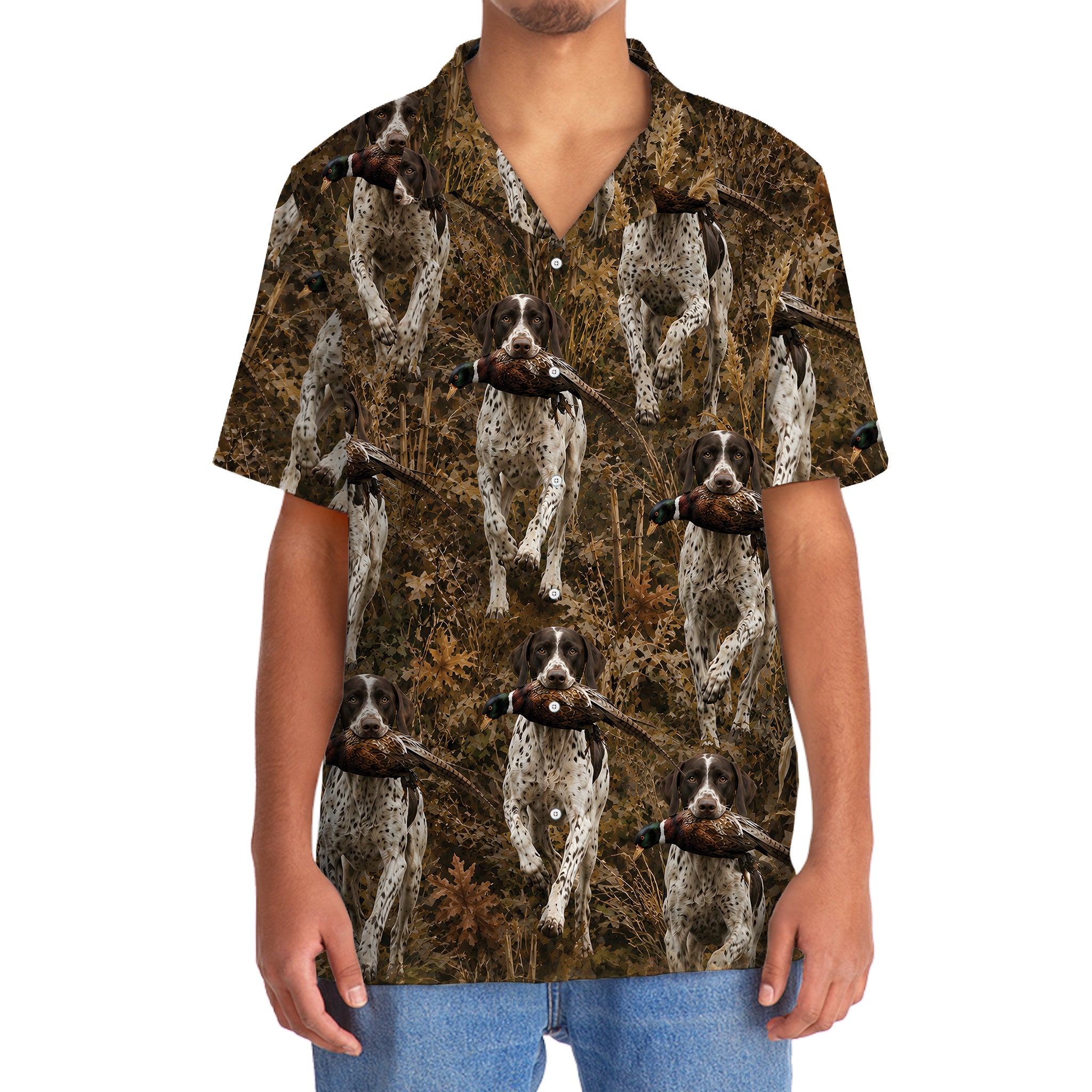 Camouflage English Pointer Running With Pheasant Hunting Hawaiian Shirt