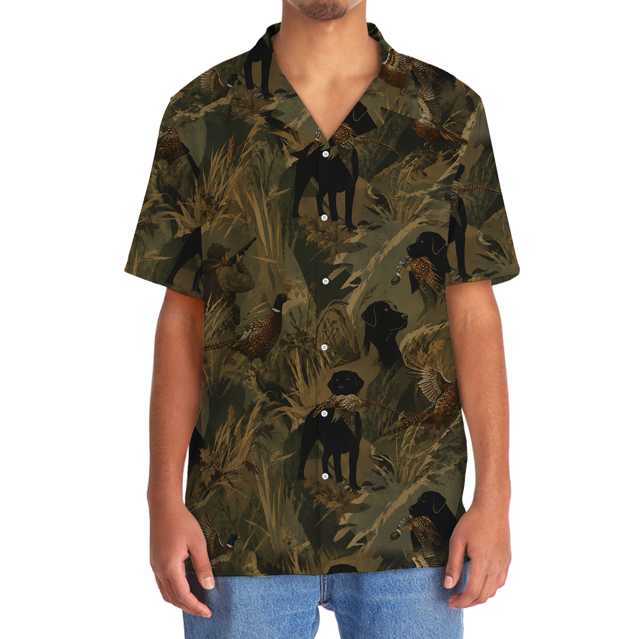 Wild Pheasant Retriever Camouflage Hawaiian Shirt