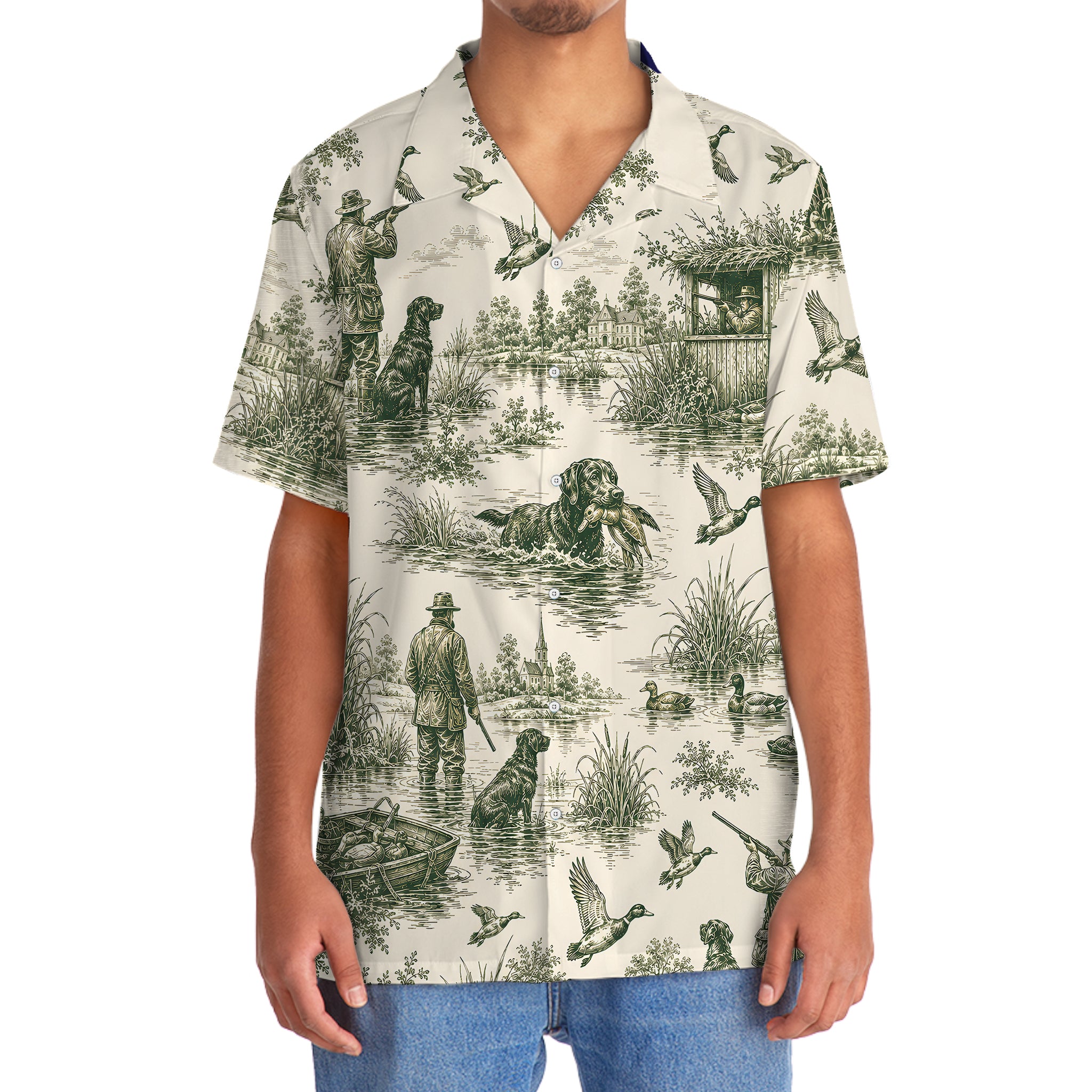 Duck Hunting Toile Vintage Art Hawaiian Shirt