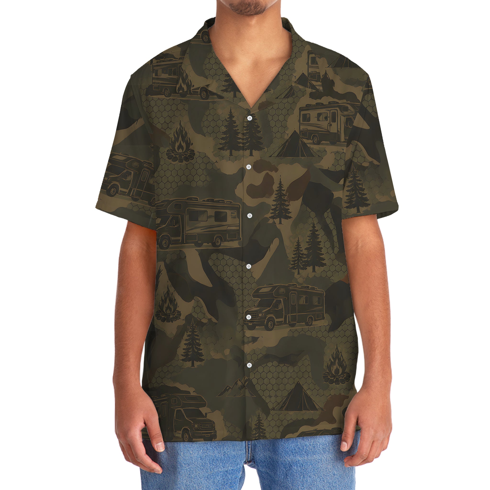Class C Motorhome Camping Camouflage Hawaiian Shirt