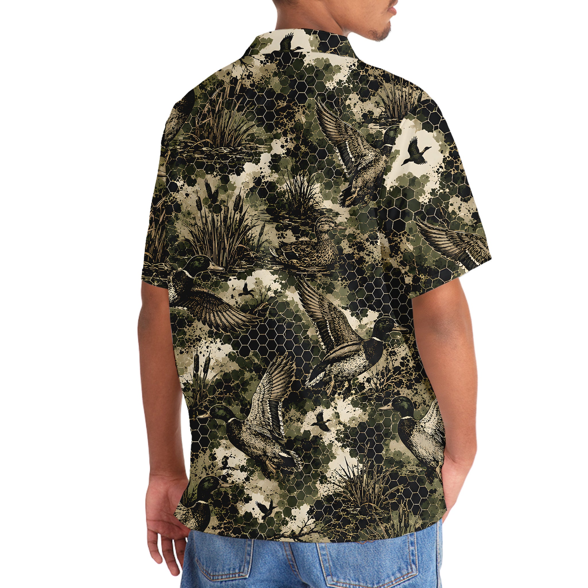 Tactical Hexagonal Duck Hunting Camo Hawaiian Shirt