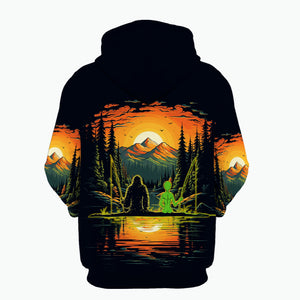 Bigfoot And Alien Fishing Night All Over Print Shirt
