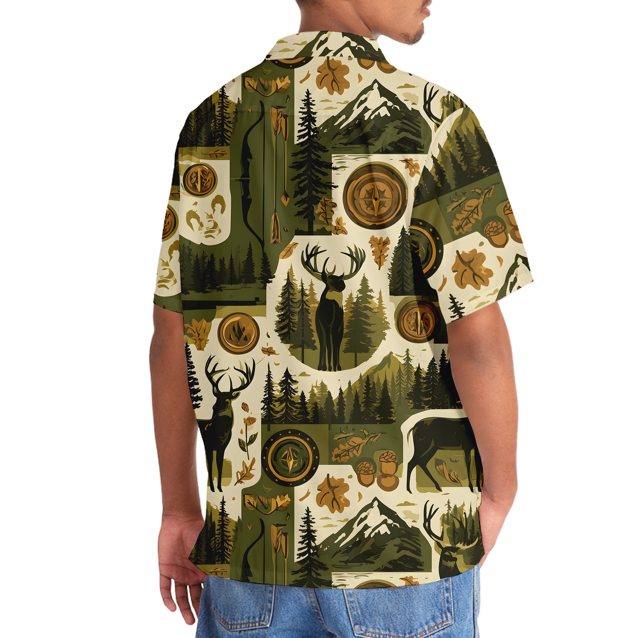Retro Deer Hunting Badge Pattern Hawaiian Shirt