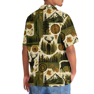 Retro Deer Hunting Badge Pattern Hawaiian Shirt