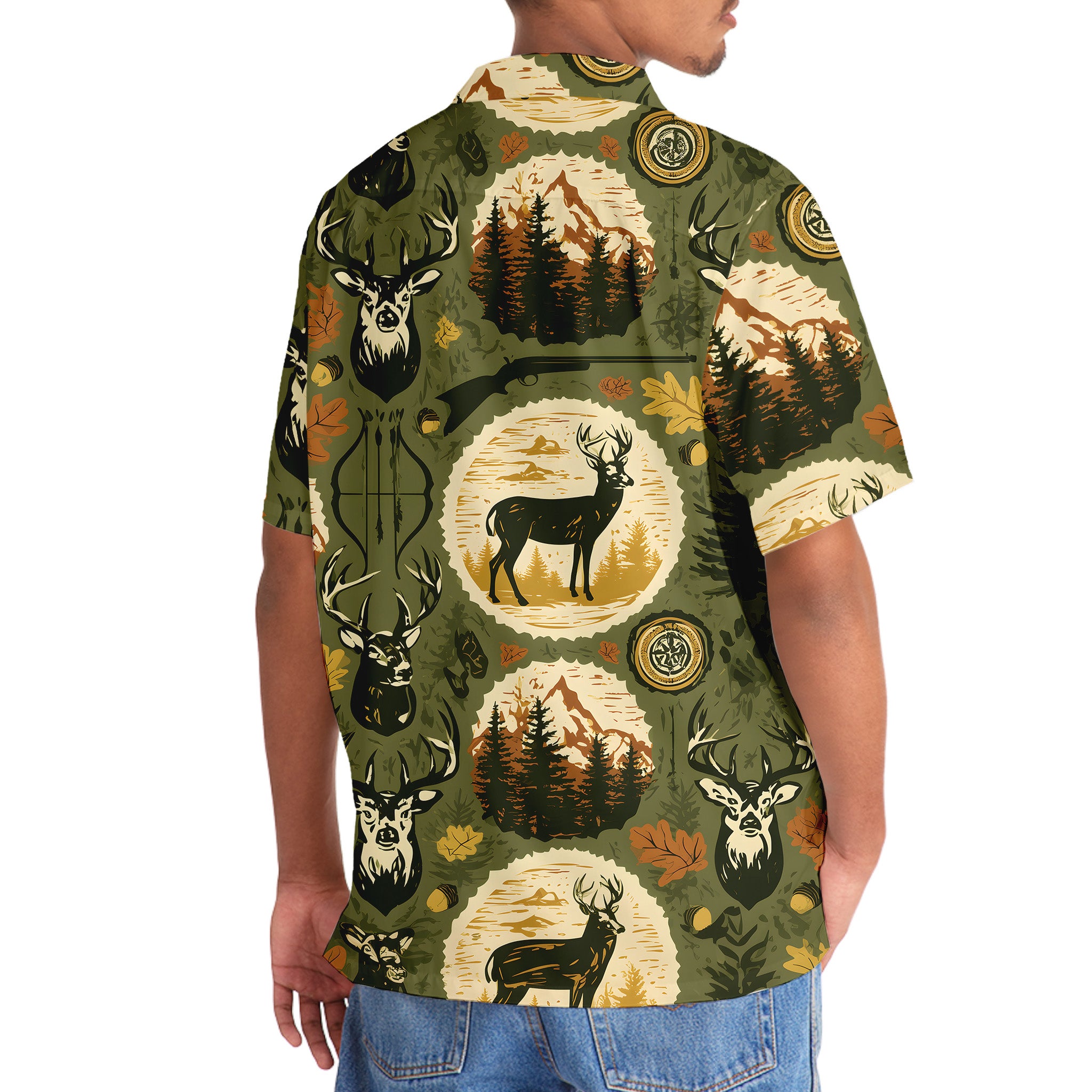 Retro Deer Hunting Badge Forest Hawaiian Shirt