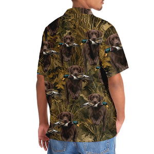 Camouflage Chocolate Labrador Retriever Running With Mallard Duck Hawaiian Shirt